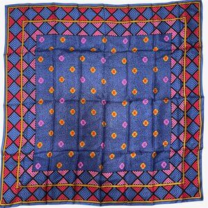 VERA NEUMANN Vintage Silk Scarf Hand Rolled red blue gold geo print Japan